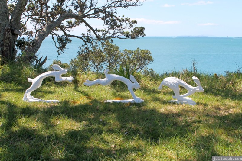 NZ Sculpture OnShore Nov 2012 (96) Nick Dryden 'Boxing Hares'